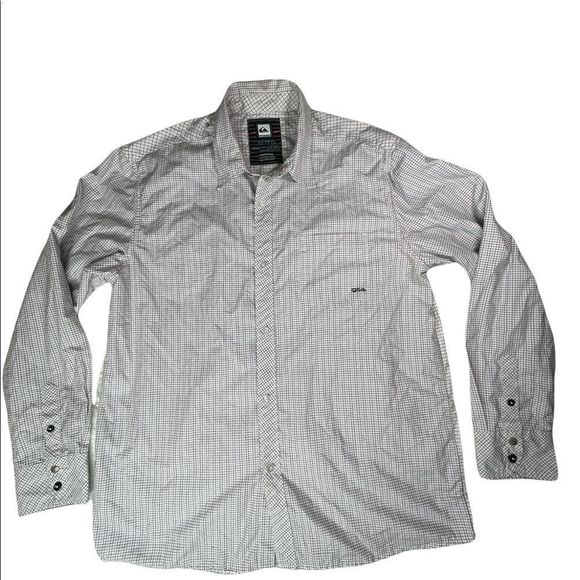 Quicksilver Button Up Mens XL Casual White Pink Black Long Sleeve Dress Summer